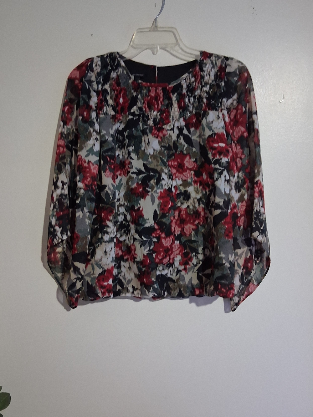 new directions Red Multi Floral Sheer Blouse